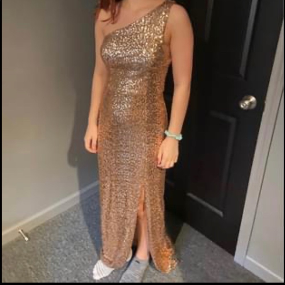 Gold sequin prom dress